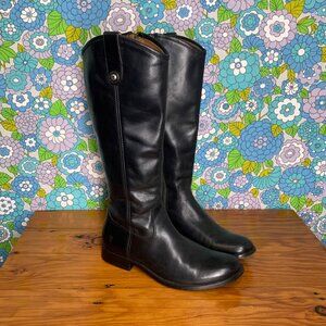 Frye Melissa Button Inside Zip Black Riding Boots Size:8